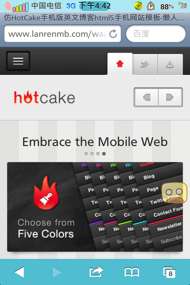 仿HotCake手机版英文博客html5手机网站模板首页