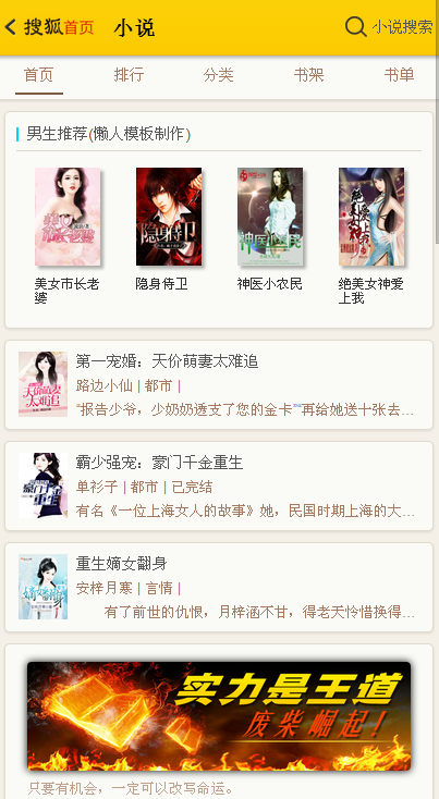 仿搜狐小说触屏版自适应手机wap免费小说网站模板下载
