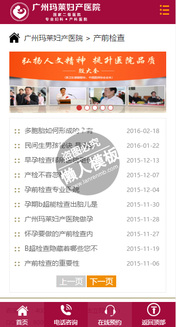 广州玛莱妇产科医院html手机文章列表页面源代码模板