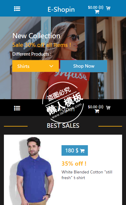 E-shopin国外服装购物html5手机专题单页网站模板源码下载