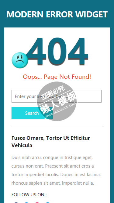 蓝色Modern 404网页触屏版自适应html5手机wap网站模板源码下载