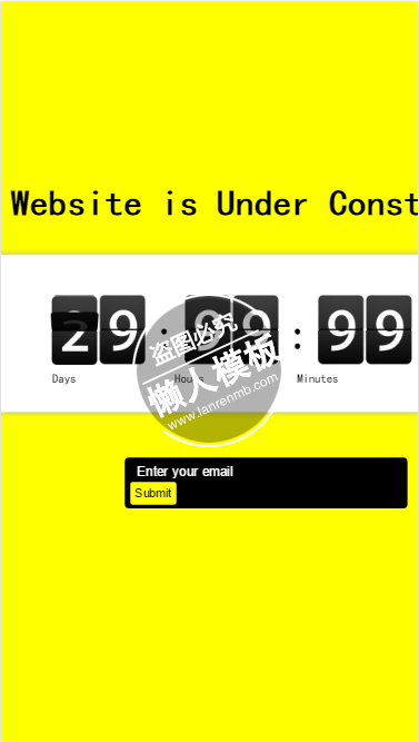 金黄色背景html5网站正在建设中倒计时页面模板源码下载