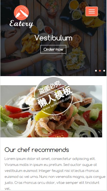 Eatery食物订单出售触屏版html5手机wap餐饮酒店网站模板下载