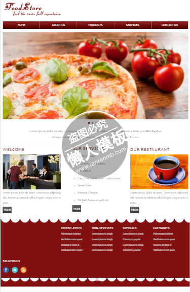 The Free Food-Store红色风格html5手机wap餐饮酒店网站模板下载