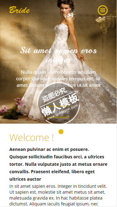 Bride珍贵婚礼触屏版html5手机wap婚庆公司网站模板免费下载