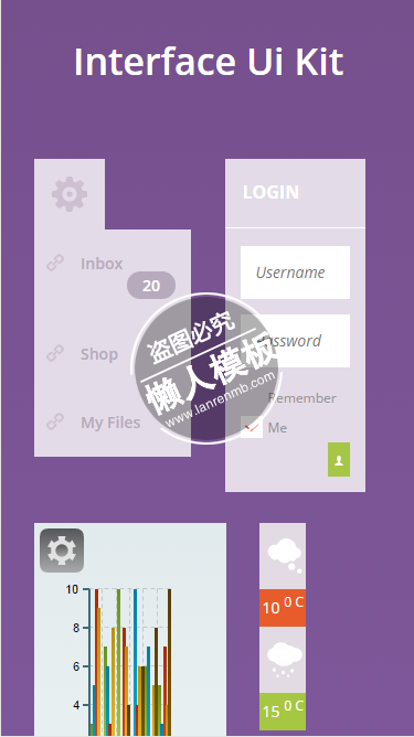 Interface Ui Kit紫色背景html5手机UI套件网站模板源码下载