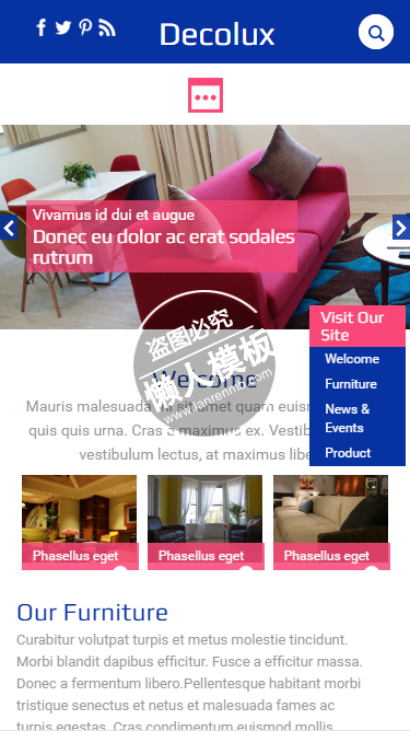 Decolux蓝粉色风格html5手机wap家居设计家具网站模板免费下载