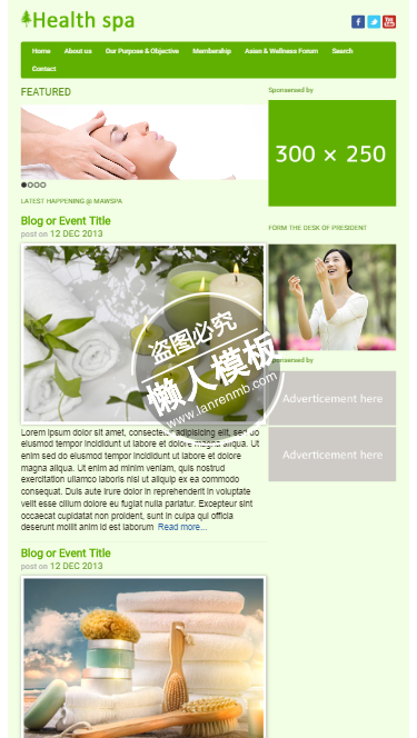 Healthspa绿色风格健康spa html5手机美容女性网站模板免费下载
