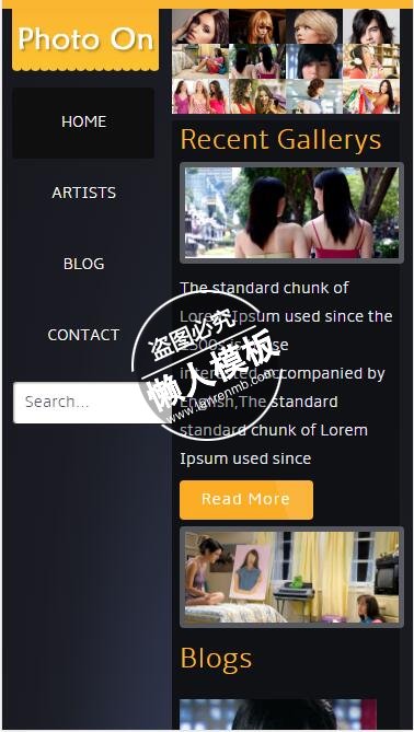 黑色背景单列图片html5手机wap摄影图片相册网站模板免费下载