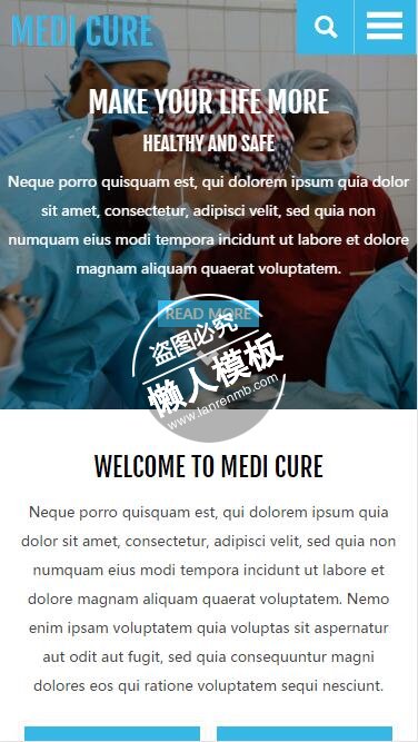 Medi Cure浅蓝色专业医护html5手机wap医院网站模板免费下载