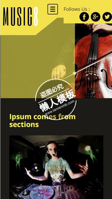 Music8各种乐器演奏html5手机wap在线音乐网站模板免费下载