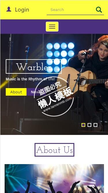 Warbler歌唱组合团队html5手机wap在线音乐网站模板免费下载