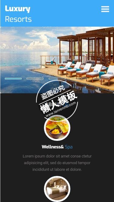 Luxury Resorts海边餐厅触屏版html5手机餐饮酒店网站模板下载