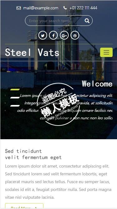 Steel Vats深色工厂背景html5工业企业制品手机wap网站模板下载
