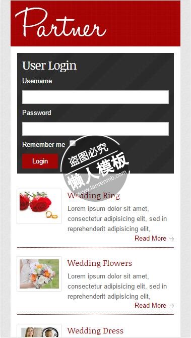 Partner红色喜悦风格html5婚庆公司手机wap网站模板免费下载