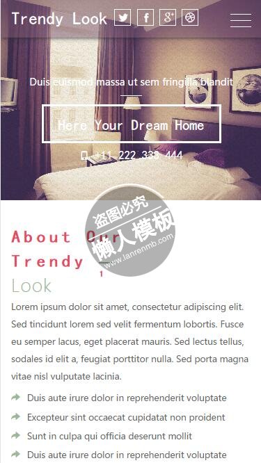 Trendy Look固定背景html5家居设计家具手机wap网站模板免费下载
