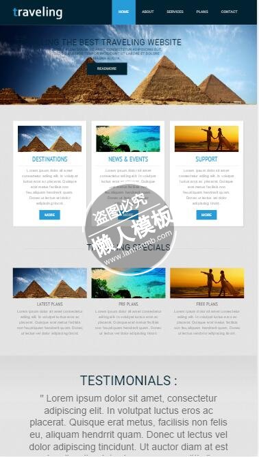 Traveling三列图文排列html5旅行社旅游手机wap网站模板免费下载