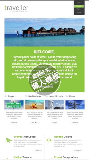 traveller碧蓝海边靓丽风景html5旅游手机wap网站模板免费下载