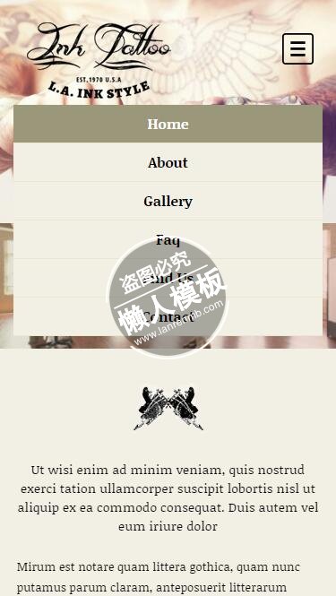 Inktatto专业手臂纹身html5艺术手机wap网站模板免费下载