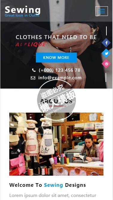Sewing黑色导航栏清晰html5时尚女性手机wap网站模板免费下载