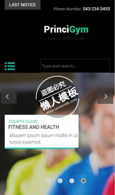 Princi_Gym健身训练课html5手机wap体育网站模板免费下载