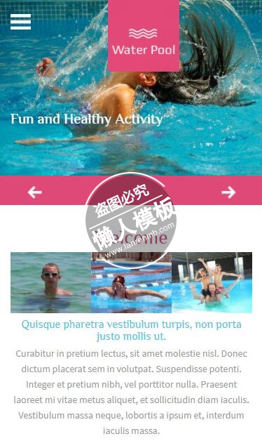 Water Pool游泳池运动训练html5手机wap体育网站模板免费下载