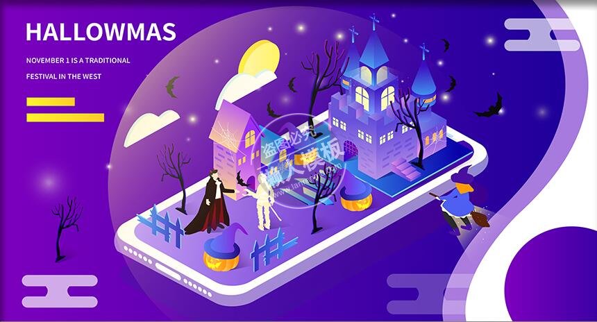 万圣节狂欢城堡banner ui界面设计移动端手机网页AI素材下载