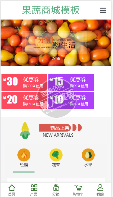 鲜到先得果蔬商城自适应响应式果蔬购物网站双模板下载