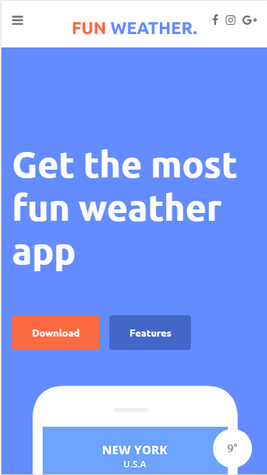 Fun weather app门户自适应响应式网站模板素材免费下载
