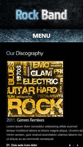 摇滚乐队音频页html5自适应响应式企业网站模板免费下载