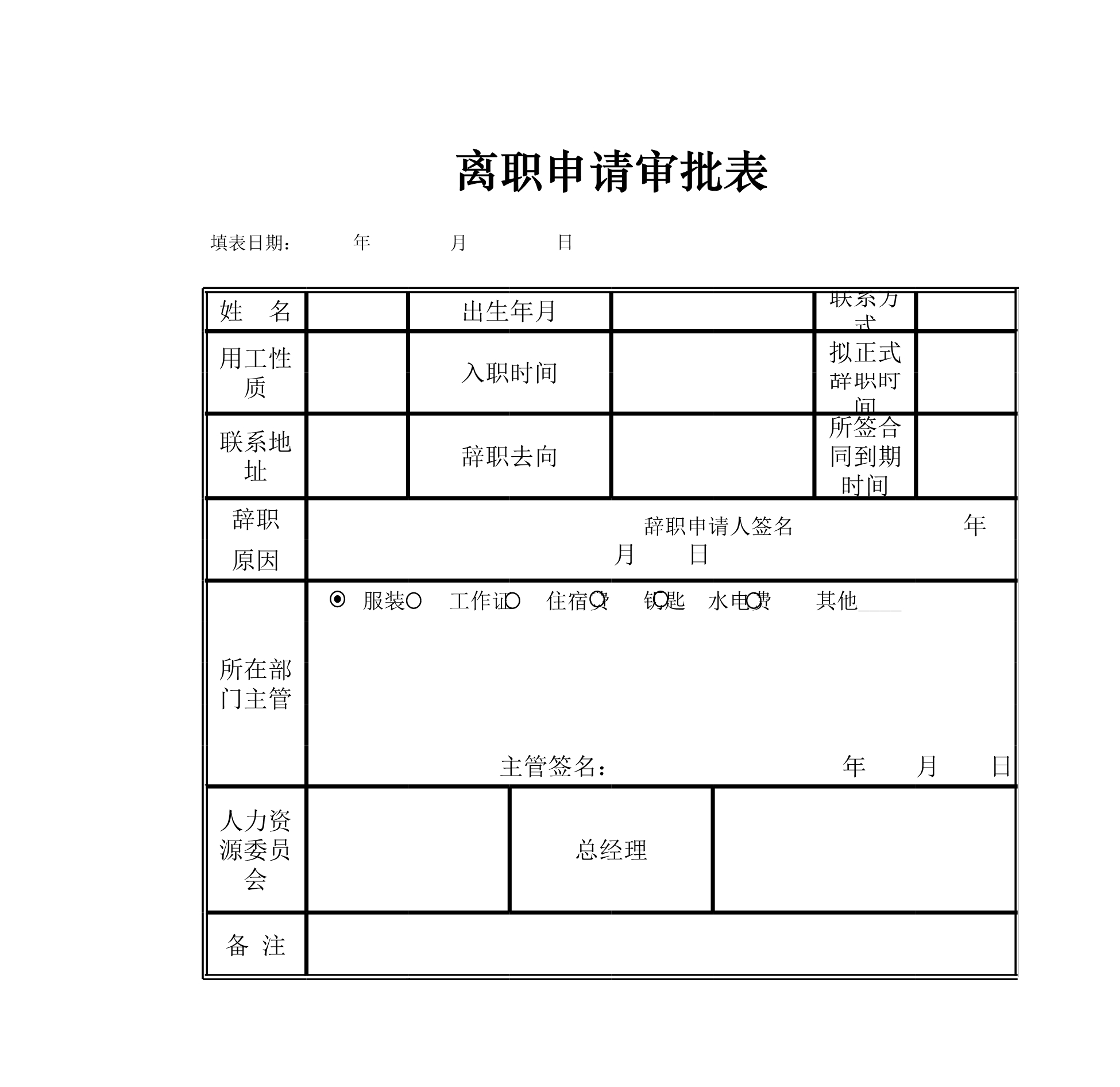 辞职申请审批表Excle表格样本模板免费下载