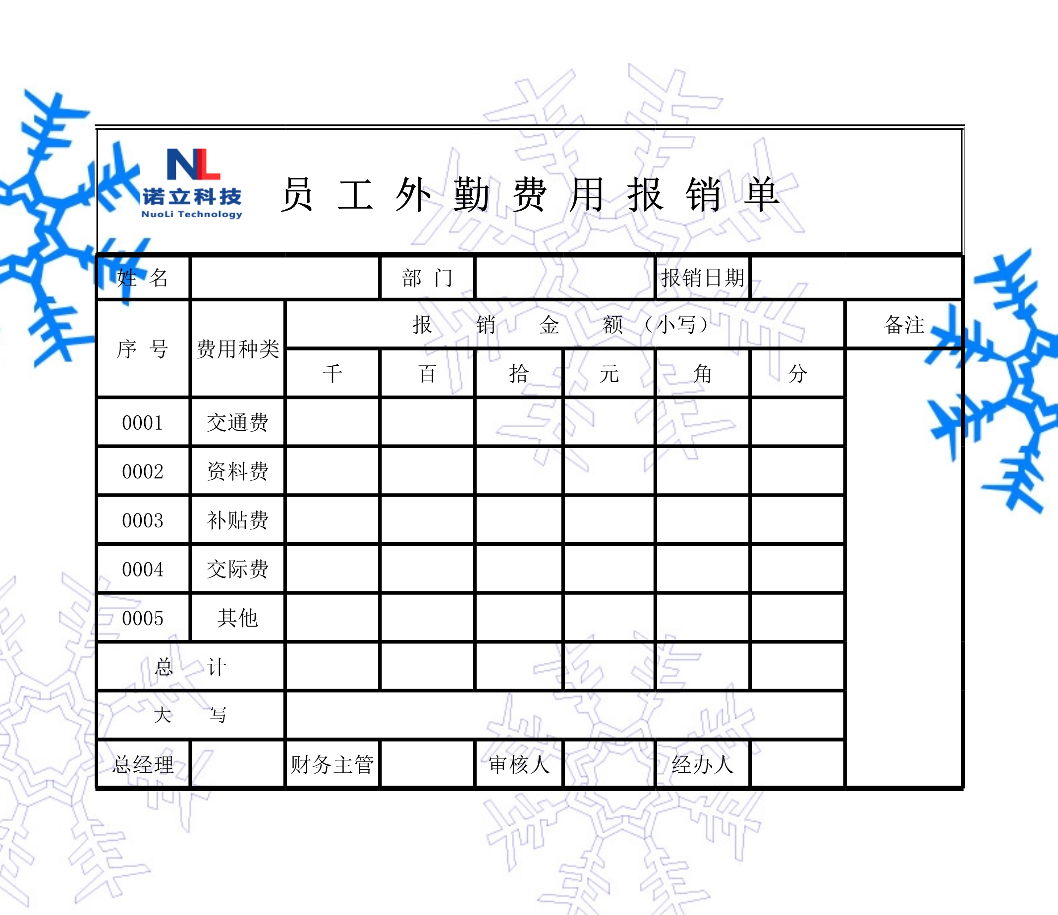 员工外勤费用报销单Excle表格样本模板免费下载