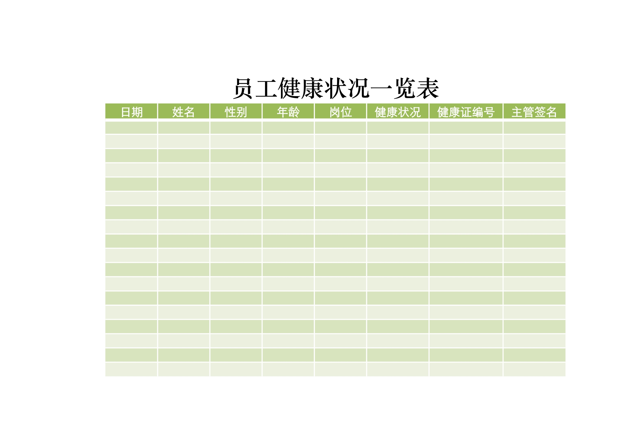 员工健康状况一览表Excle表格样本模板免费下载