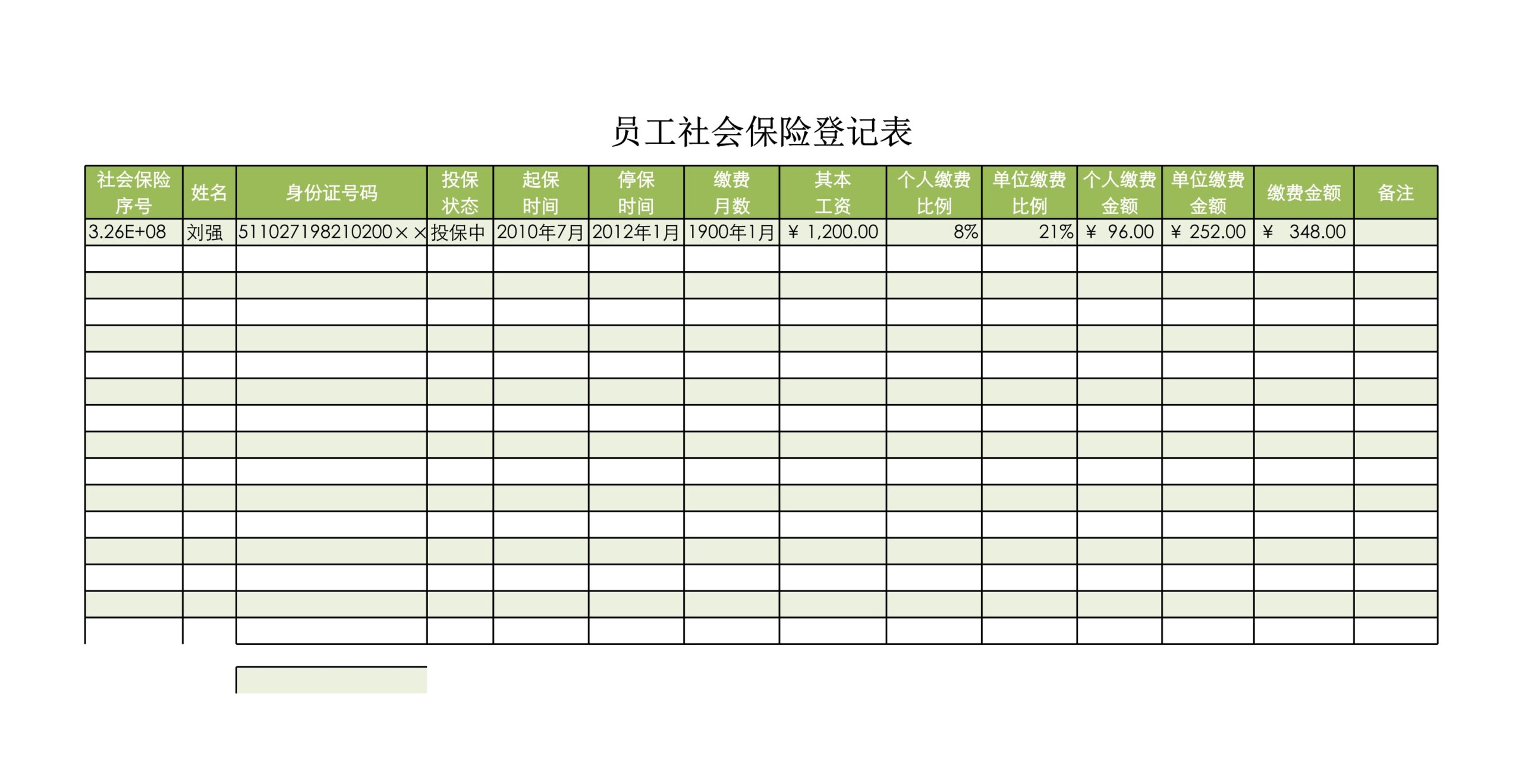 员工社会保险登记表Excle表格样本模板免费下载