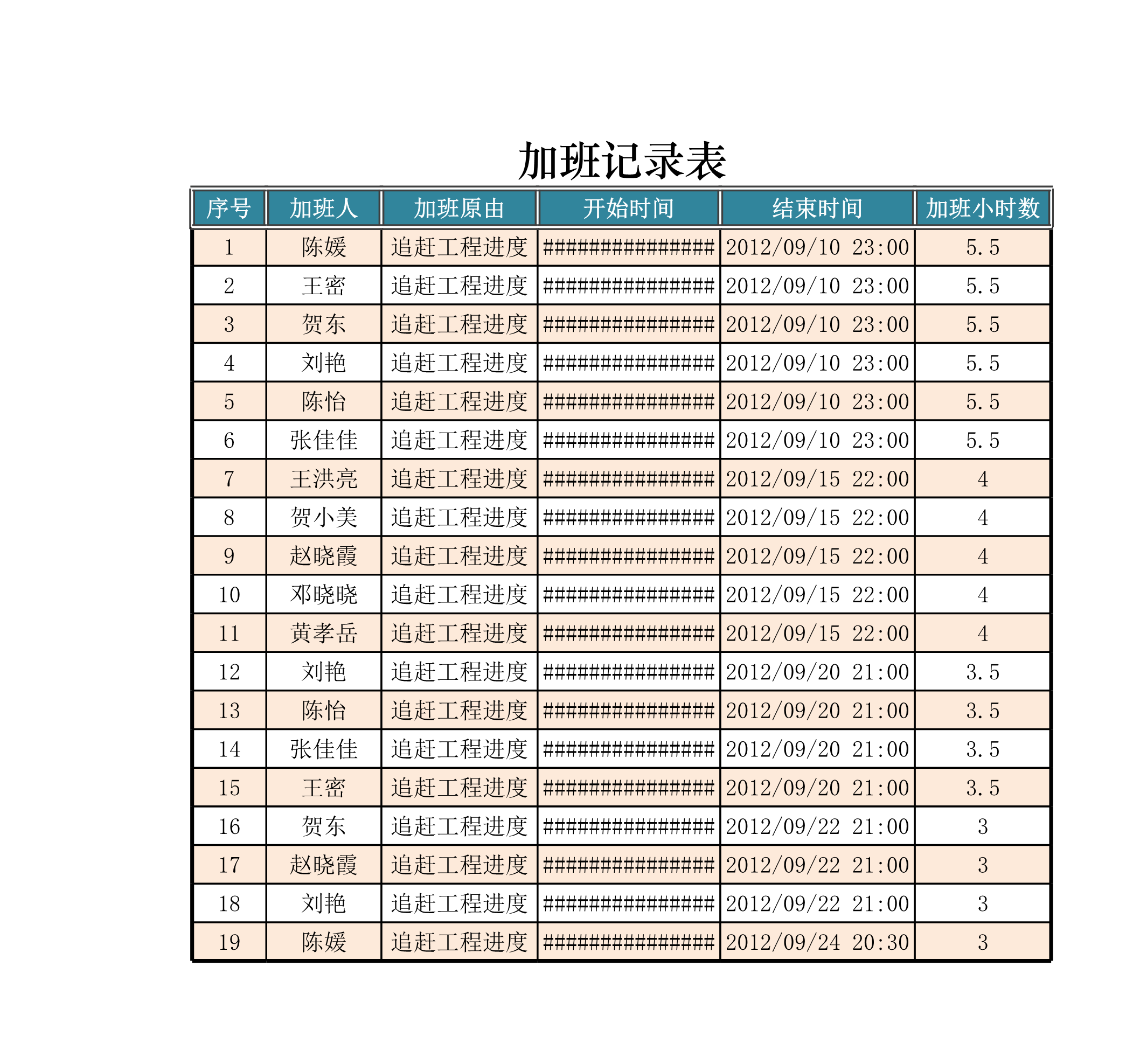 加班记录表Excle表格样本模板免费下载