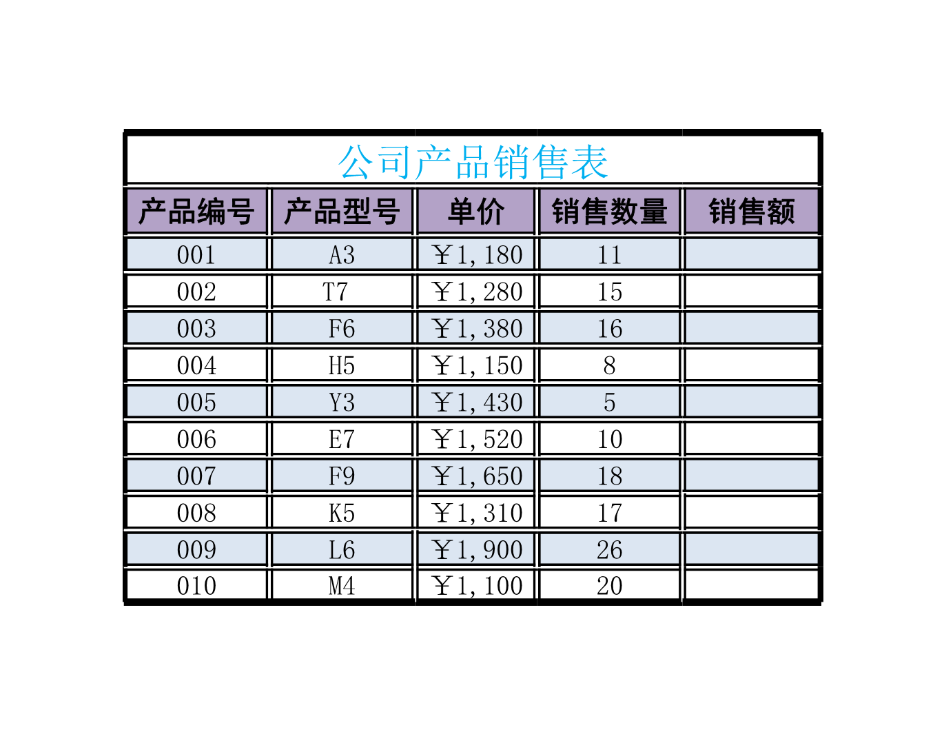 公司产品销售表Excle表格样本模板免费下载 