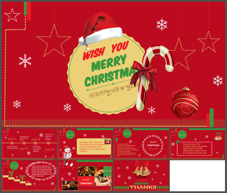 圣诞节节假日活动扁平化卡通PPT模板整套素材免费下载