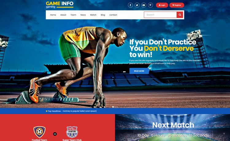 时髦多用途的功能免费Bootstrap 5运动比赛体育游戏网站模板自适应HTML5网站模板免费下载