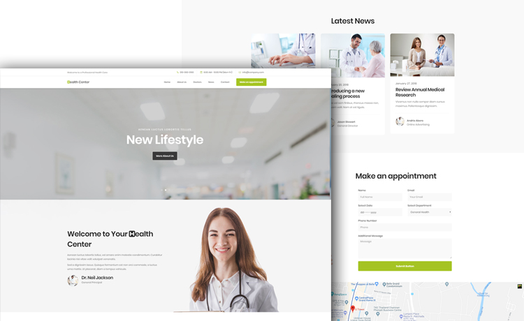 漂亮健康中心免费的Bootstrap5医疗器械生物科技医院门诊网站模板自适应HTML5网站模板免费下载
