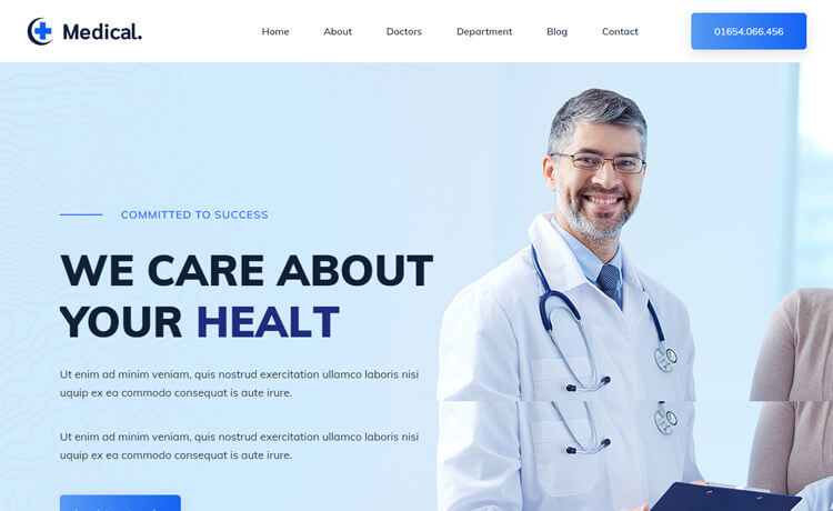 一丝不苟的设计免费 Bootstrap 4 医疗器械保健健康医院诊所网站模板自适应HTML5网站模板免费下载