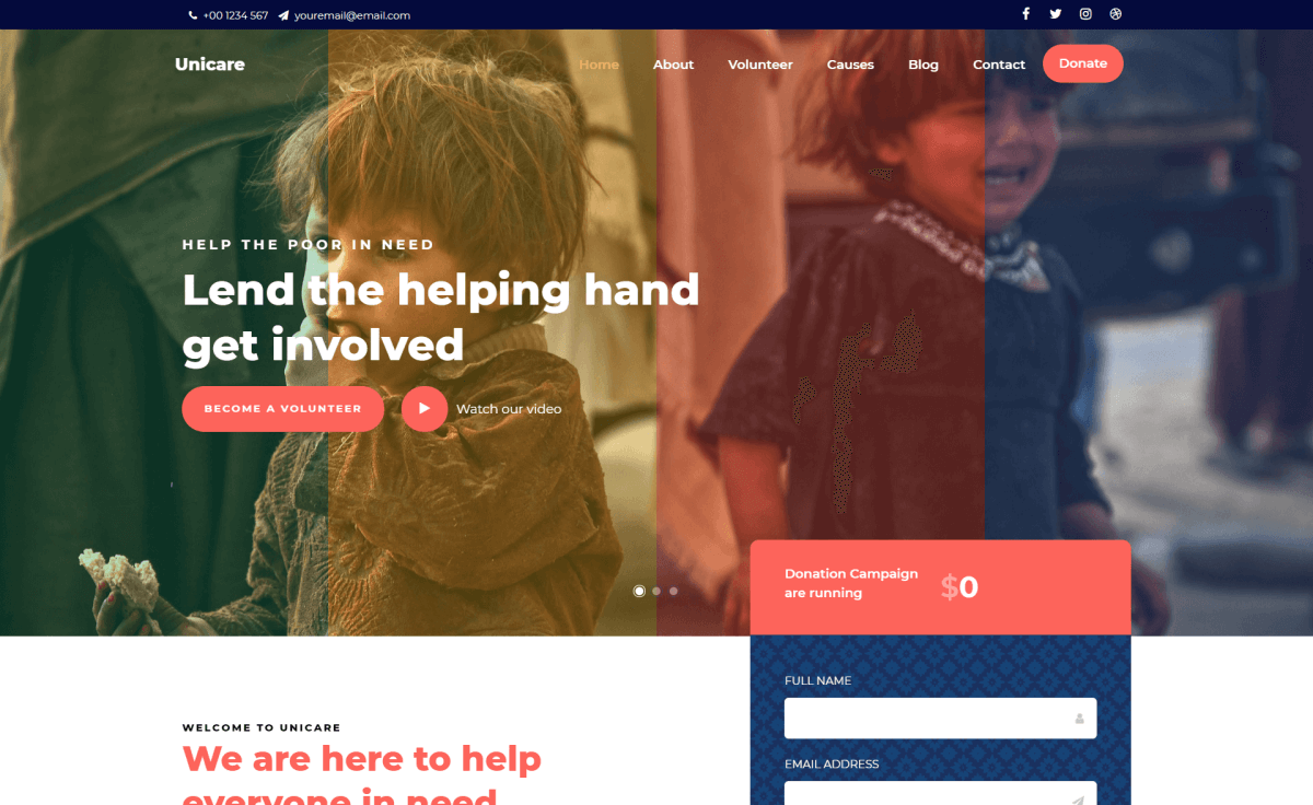 一个丰富多彩的免费响应 Bootstrap 4 非盈利捐赠筹款公益慈善网站模板自适应HTML5网站模板免费下载