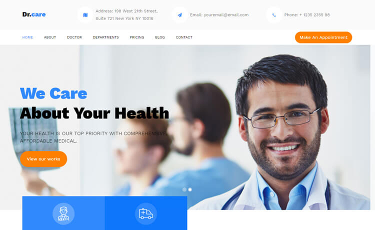简洁而富有活力免费的Bootstrap 4门诊所医院医生医疗器械网站模板自适应HTML5网站模板免费下载