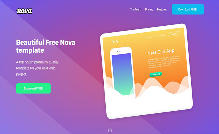 Nova – 展示一页单页应用程序APP推广展示bootstrap5自适应HTML5网站模板免费下载