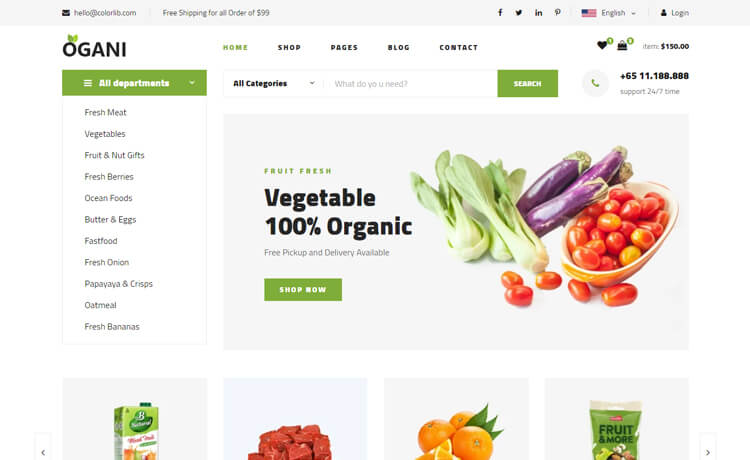 绿色有机食品蔬菜电子商务自适应响应式HTML5网站模板免费下载