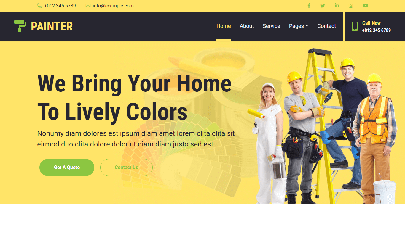 免费黄色Bootstrap 5 绘画装修装饰公司商业网站模板自适应HTML5网站模板免费下载