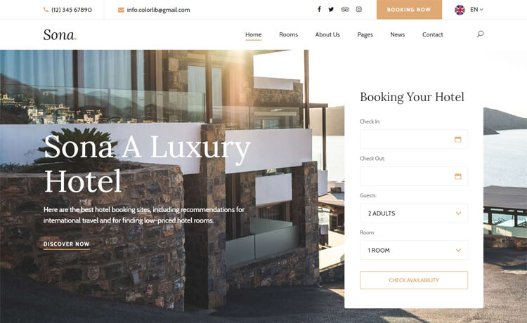 免费简约而华丽Bootstrap5酒店度假村旅游和预订网站模板响应式CSS3自适应HTML5网站模板免费下载