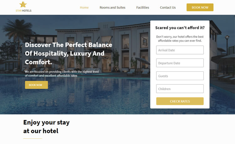 一丝不苟的现代设计免费Bootstrap5响应式团建住宿酒店旅游预定网站模板自适应HTML5网站模板免费下载