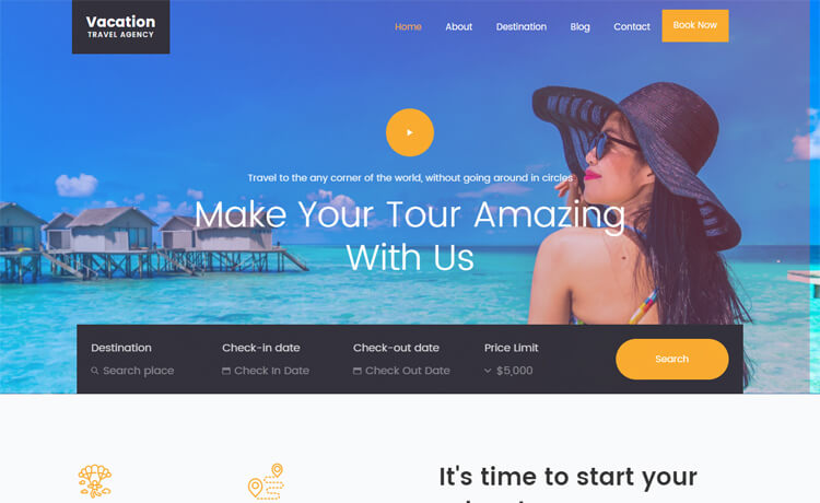 醒目的设计免费 Bootstrap 4 响应式团建旅行社度假村旅游预定商业网站模板自适应HTML5网站模板免费下载