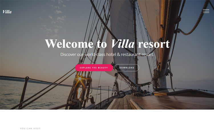 最新的许多时尚复杂的设计免费 Bootstrap 4 酒店别墅度假村旅游预订网站模板自适应HTML5网站模板免费下载
