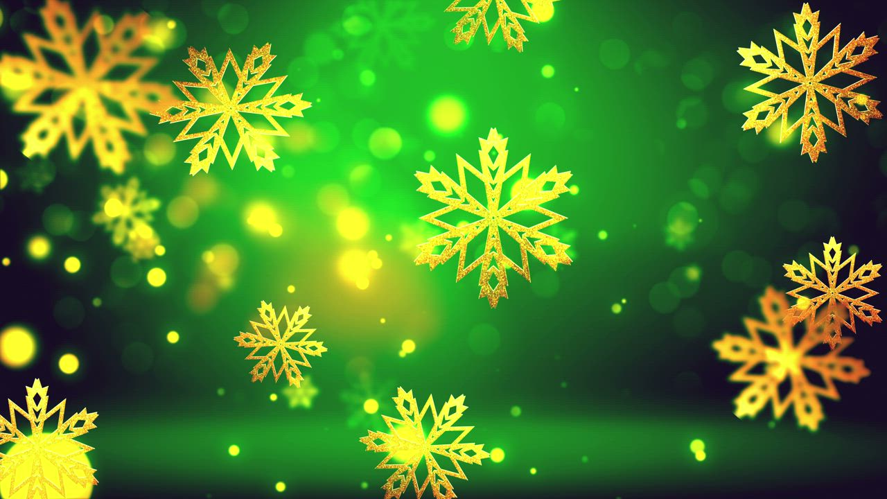 绿色背景上的圣诞金色雪花视频模板素材完整版免费下载